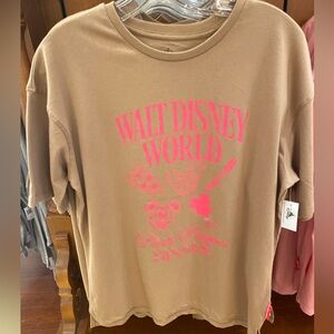 Disney Walt Disney World Tan Tee with Hot Pink Print